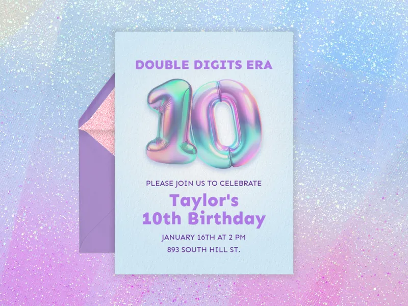 Holographic Balloons - 10th_birthday - Invitation