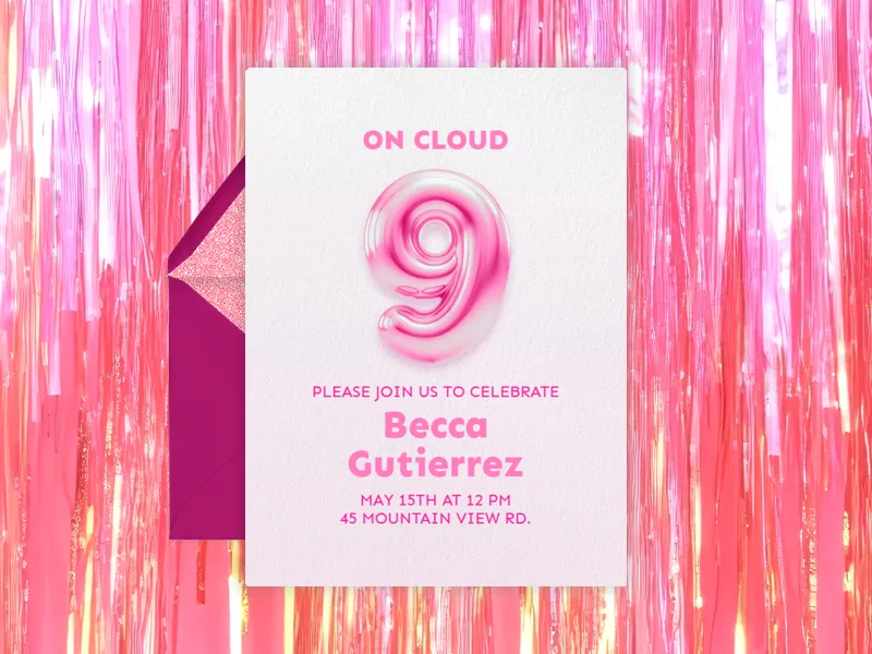 Holographic Pink Balloons - 9th_birthday - Invitation