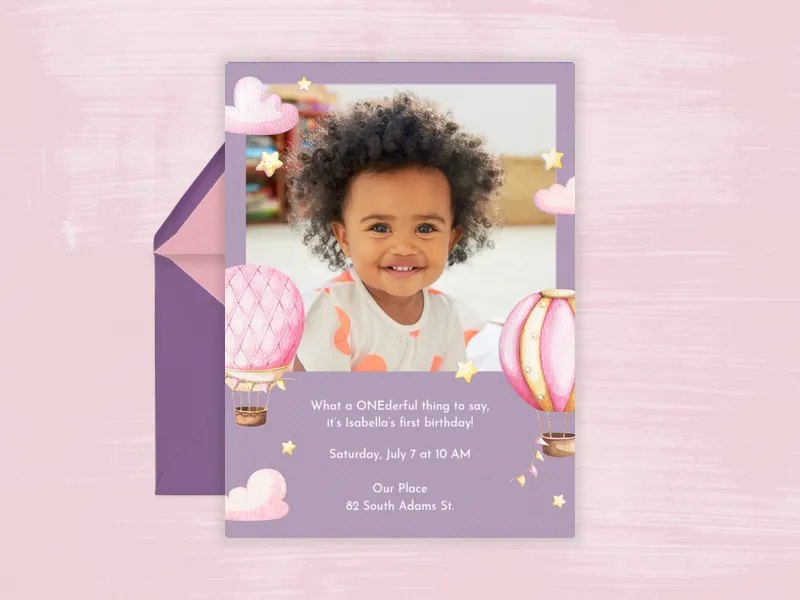 Hot Air Balloon Birthday (Photo) Invitation premium template design