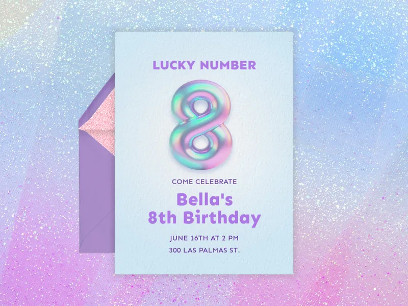 Holographic Balloons - 8th_birthday - Invitation