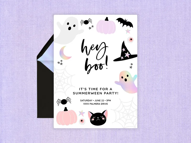 Holographic Hey Boo - summerween - Invitation
