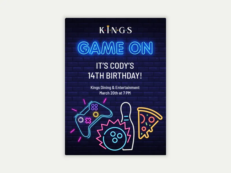 Kings Dining & Entertainment: Game On - bowling - Invitation