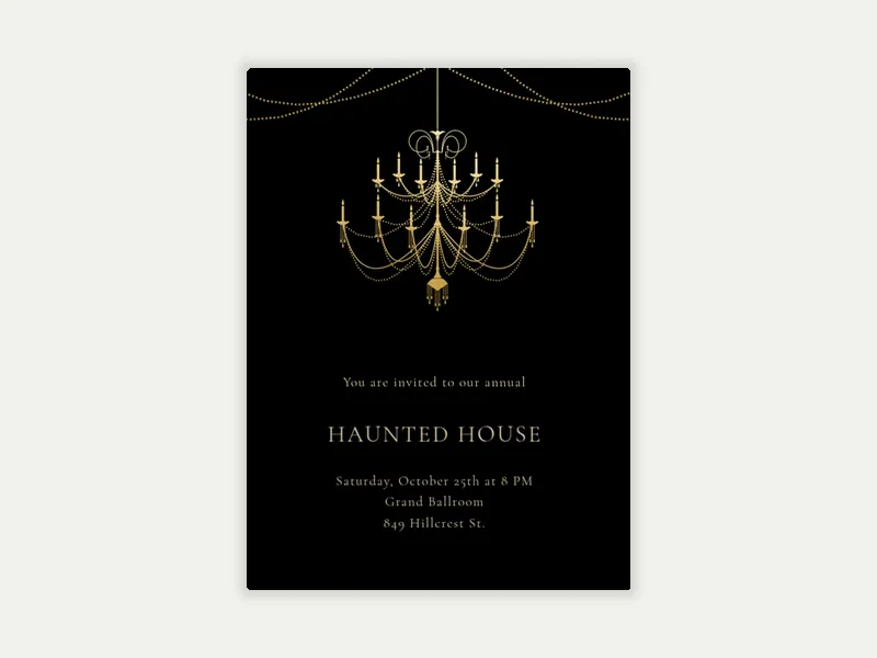 Gold Chandelier - halloween - Invitation
