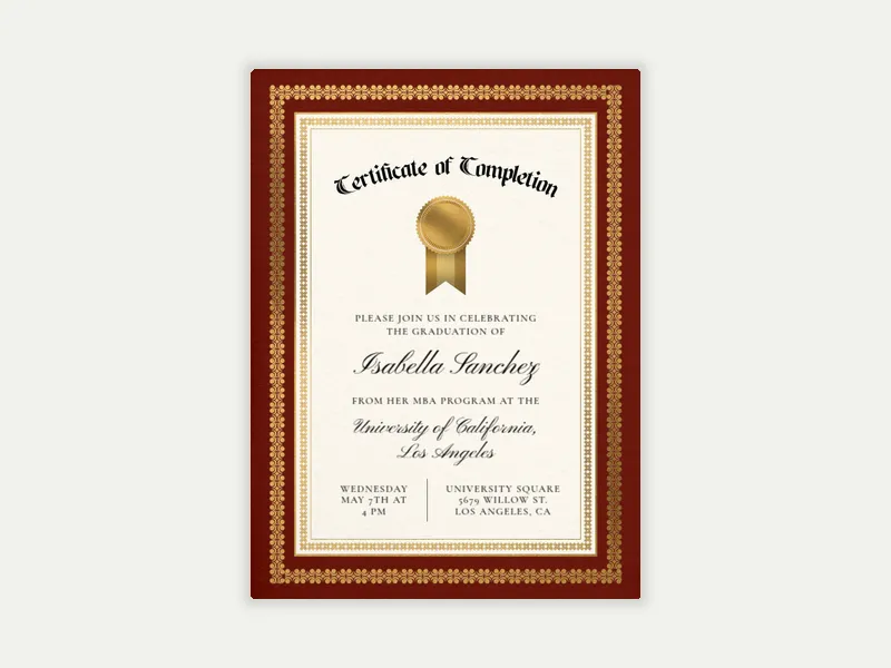 MBA Certificate - graduation - Invitation