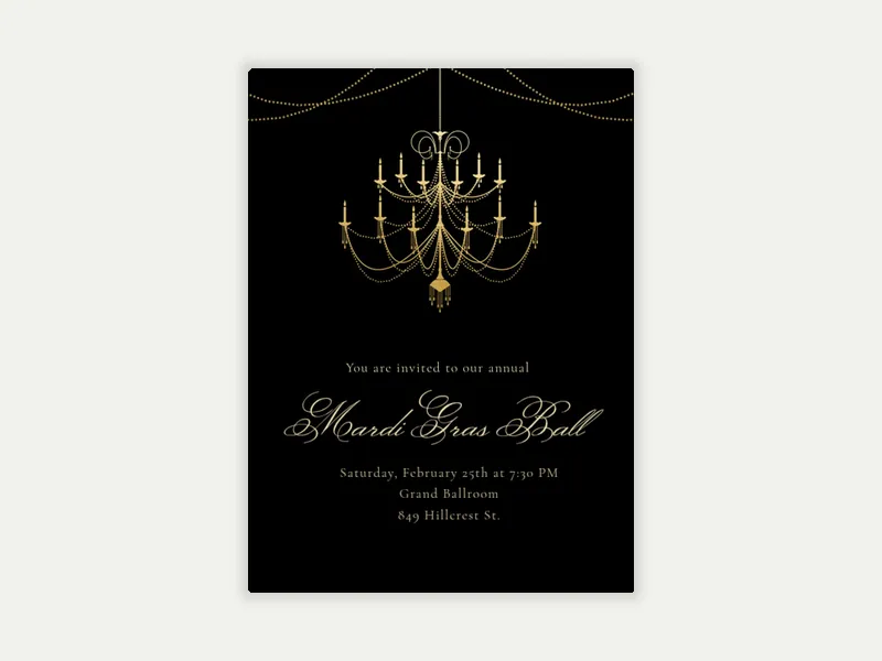 Gold Chandelier - mardi_gras - Invitation