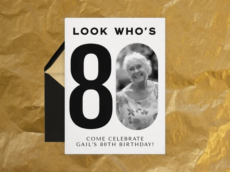 Modern Black & White (Photo) - 80th_birthday - Invitation