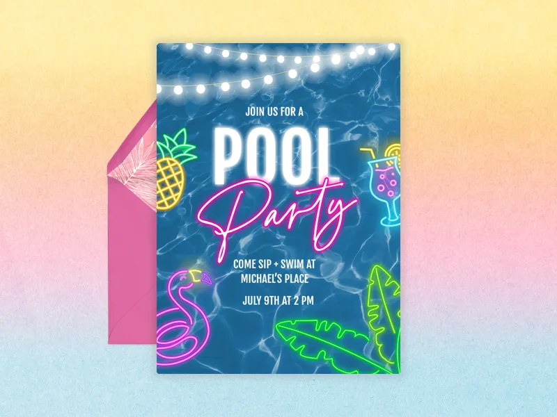 Neon & Lights - pool_party - Invitation