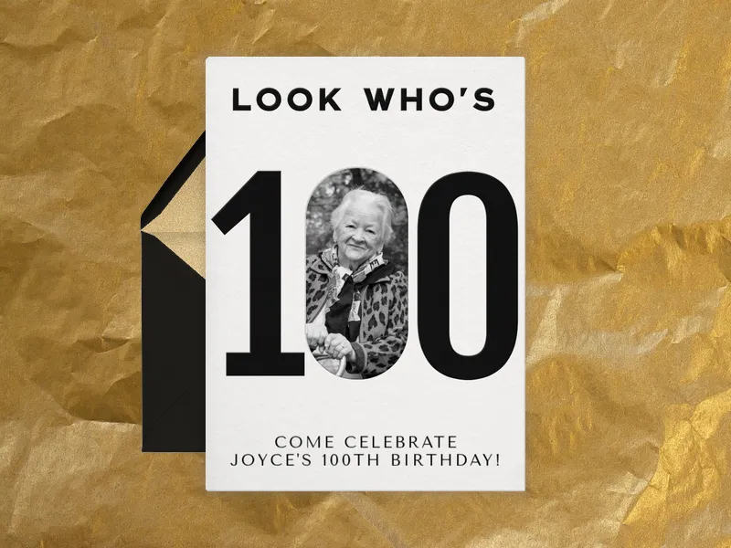 Modern Black & White (Photo) - 100th_birthday - Invitation