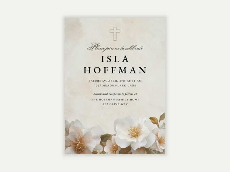 Painted Peonies - christening - Invitation