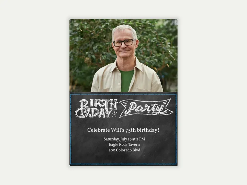 Party in Style Blue Chalkboard Birthday - 75th_birthday - Invitation