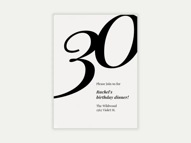 Big Number: Milestone Birthday - adults - Invitation