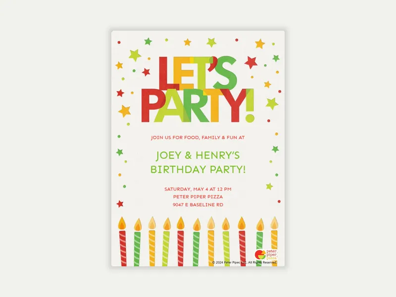 Peter Piper Pizza: Let’s Party! - joint_birthday - Invitation