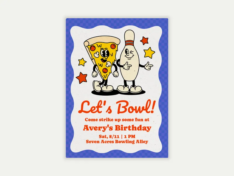 Pizza & Pins - bowling - Invitation