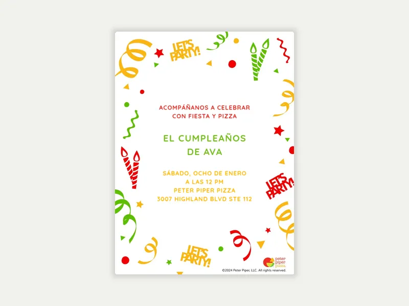 Peter Piper Pizza: Una Fiesta de Pizza - peter_piper_pizza - Invitation