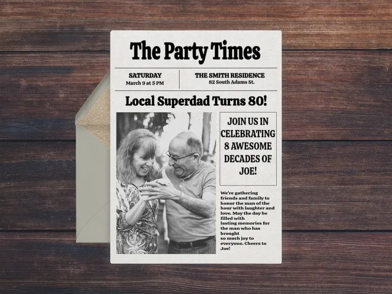 Read All About It Birthday (Photo) - 80th_birthday - Invitation