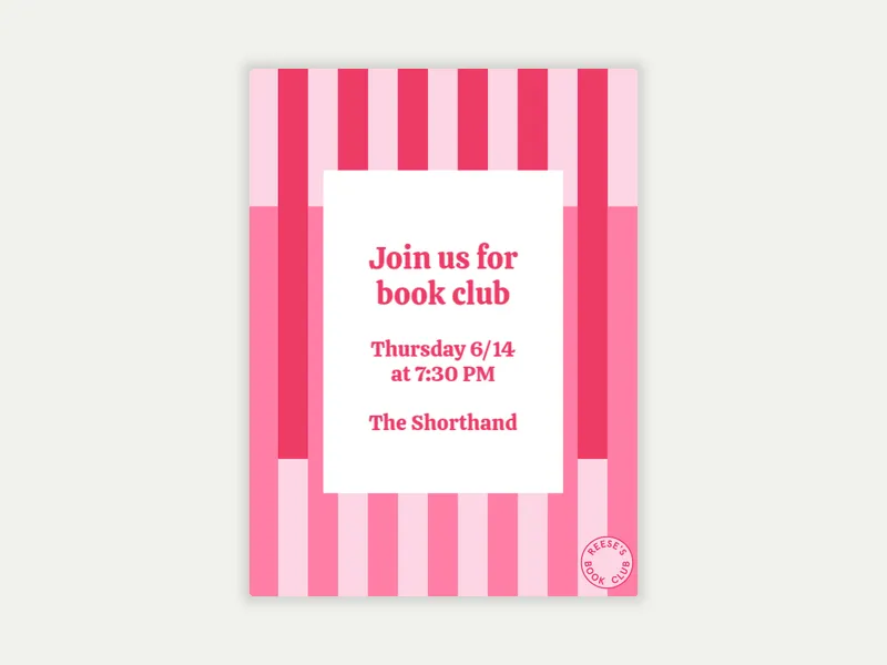 Reese’s Book Club: Pink Striped Narratives - reeses_book_club - Invitation