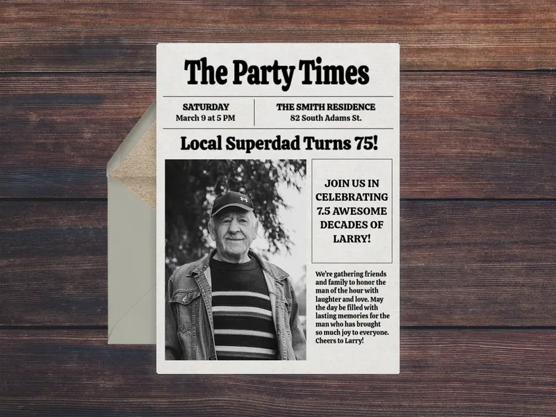 Read All About It Birthday (Photo) - 75th_birthday - Invitation