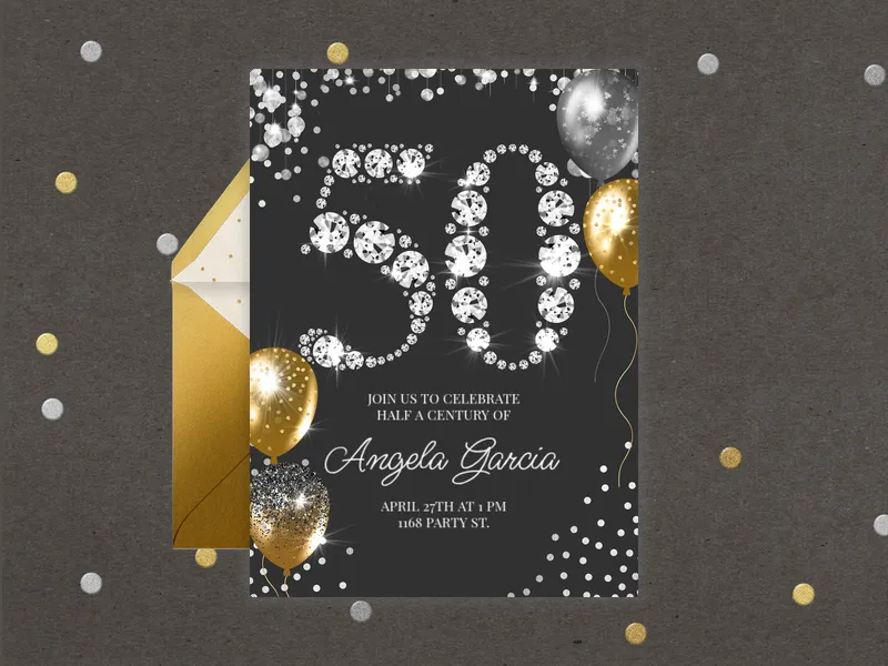 Rhinestone Shimmer - 50th_birthday - Invitation