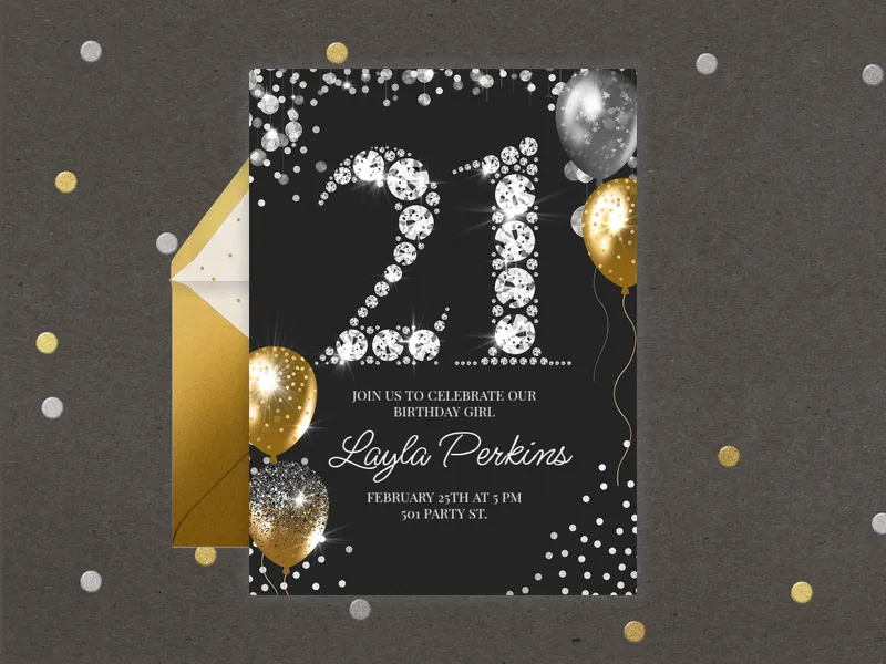 Rhinestone Shimmer - 21st_birthday - Invitation