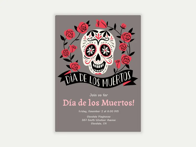 Rose Skull - dia_de_los_muertos - Invitation