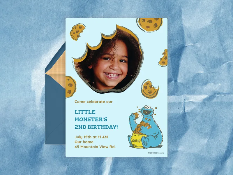 Sesame Street: Fun with Cookie Monster 2nd Birthday (Photo) - sesame_street - Invitation