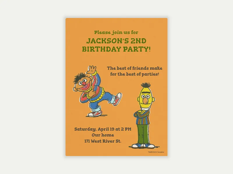 Sesame Street: Bert and Ernie 2nd Birthday - sesame_street - Invitation