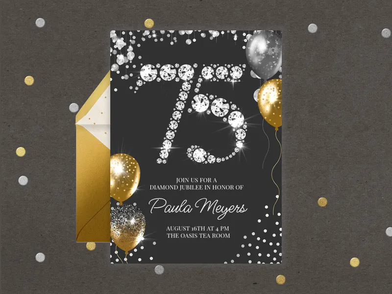 Rhinestone Shimmer - 75th_birthday - Invitation