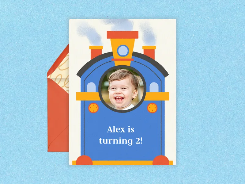 Tank Engine Birthday (Photo) Invitation premium template design