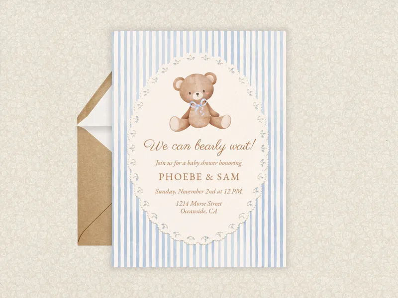 Blue Sweet Teddy - baby_shower - Invitation