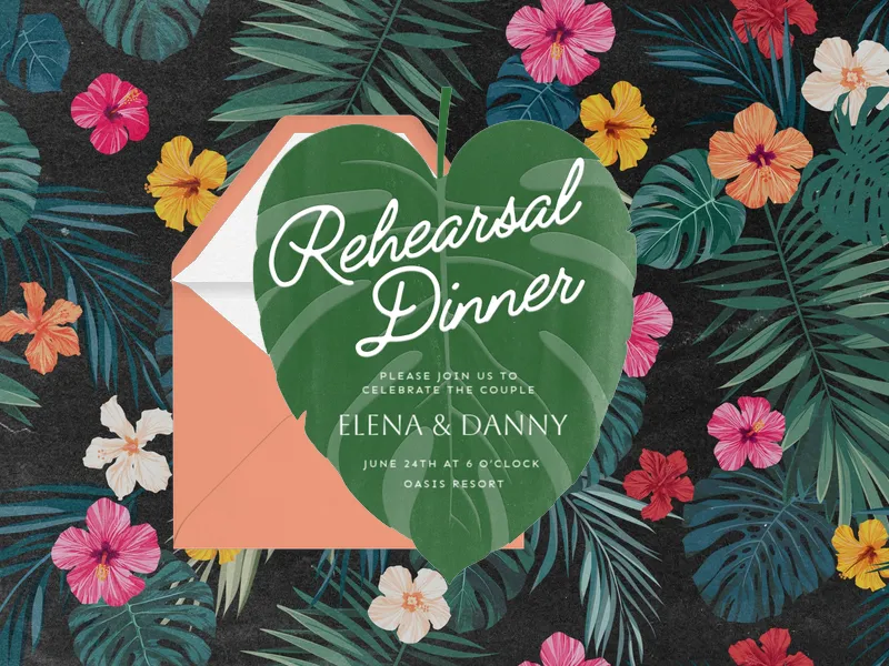 Tropical Monstera - rehearsal_dinner - Invitation
