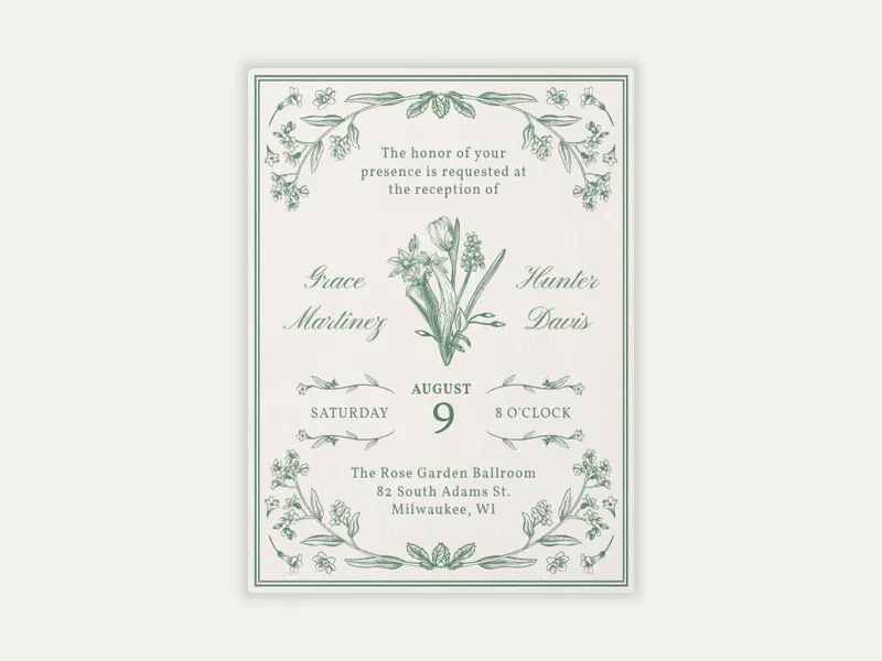 Vintage Embossed Florals - wedding - Invitation
