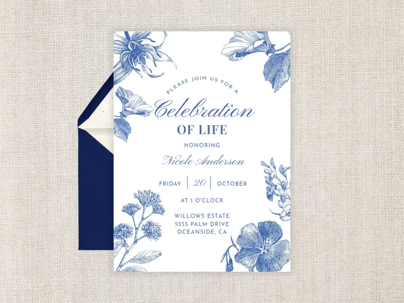 China Blue Floral Motif - funeral_memorial_service - Invitation