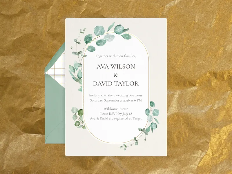 Watercolor Eucalyptus Wedding - featured - Invitation