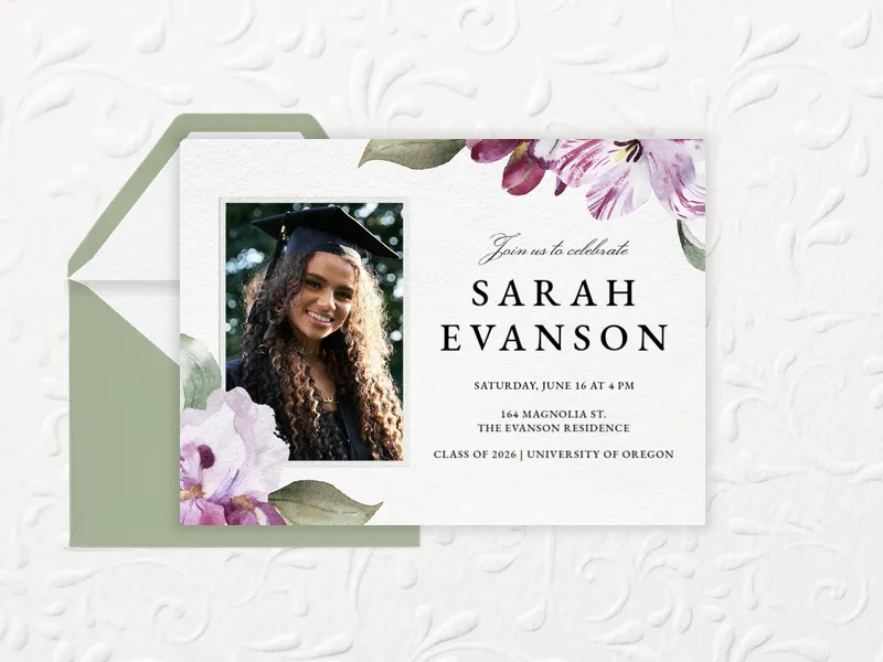 Watercolor Lilies (Photo) - graduation - Invitation