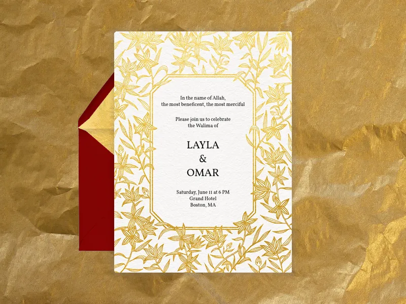 Gold Flora Border - diwali - Invitation