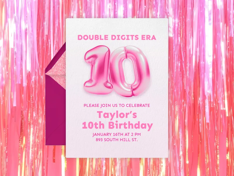 Holographic Pink Balloons - 10th_birthday - Invitation