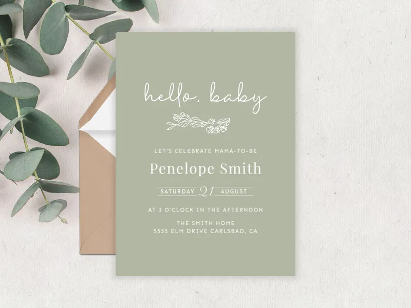 Sage Floral Hello Baby - baby - Invitation