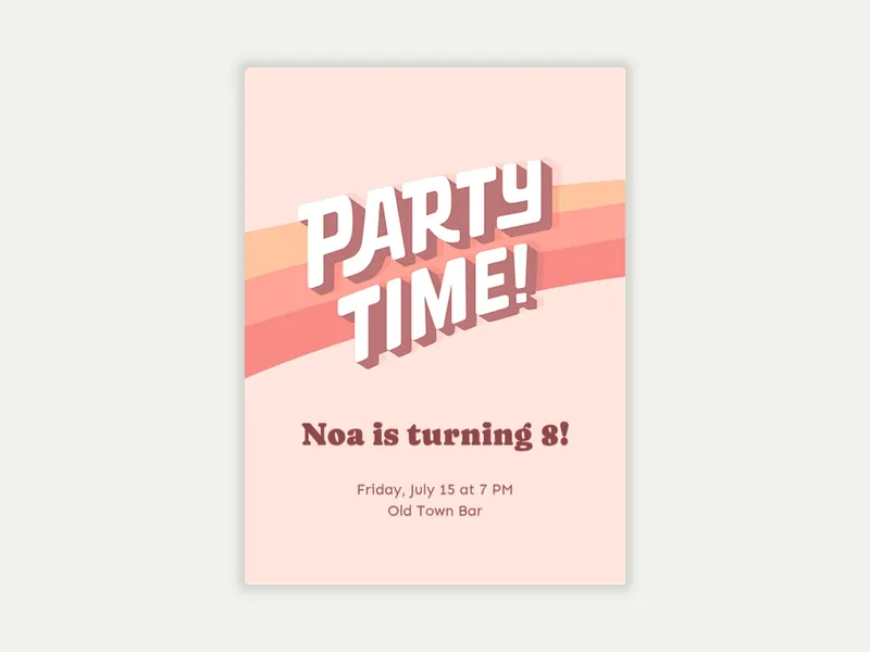 Party Time Rainbow - tween_birthday - Invitation