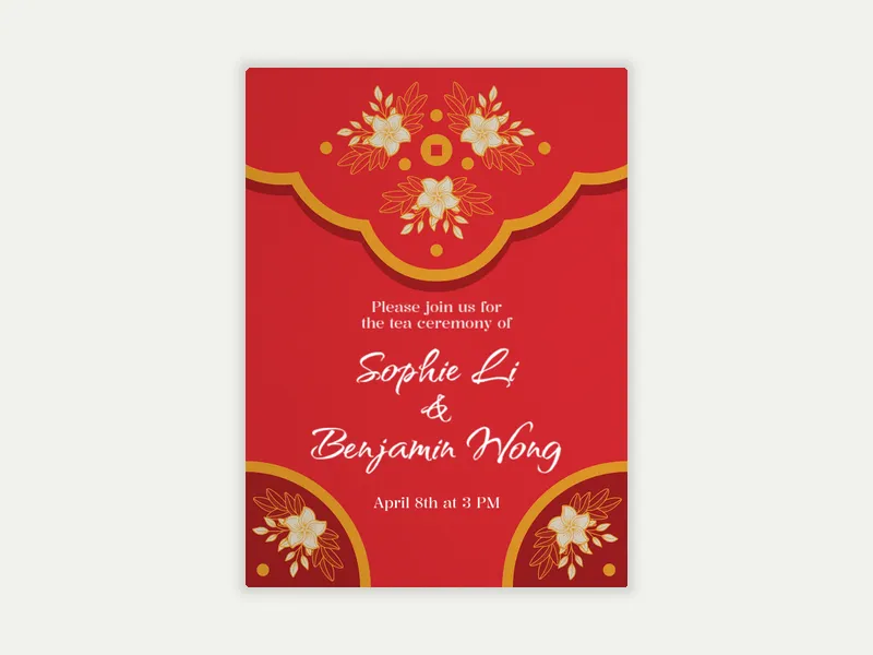 White Floral Red Envelope - tea_ceremony - Invitation