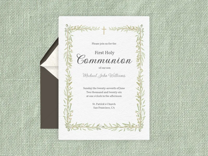 Greenery Cross Border - first_communion - Invitation