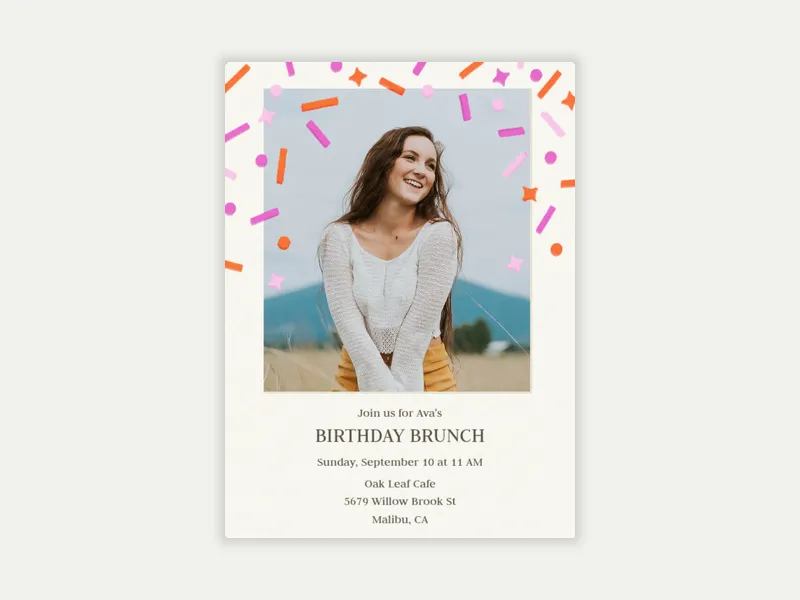 Pink Confetti Snapshot (Photo) - birthday_dyo_uyo - Invitation