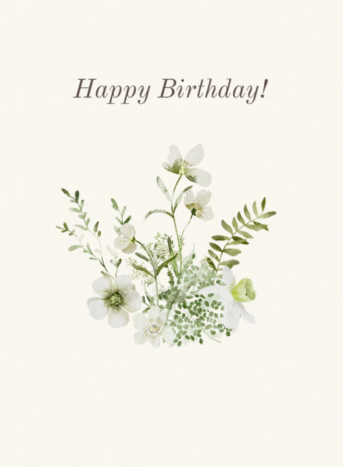 White Flowers & Greenery - birthday_adults_cards - Card