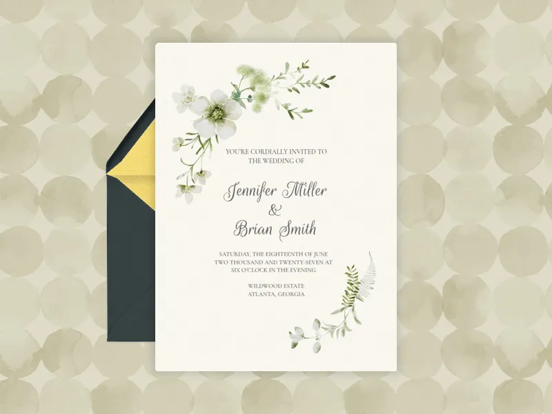 White Flowers & Greenery - featured - Invitation