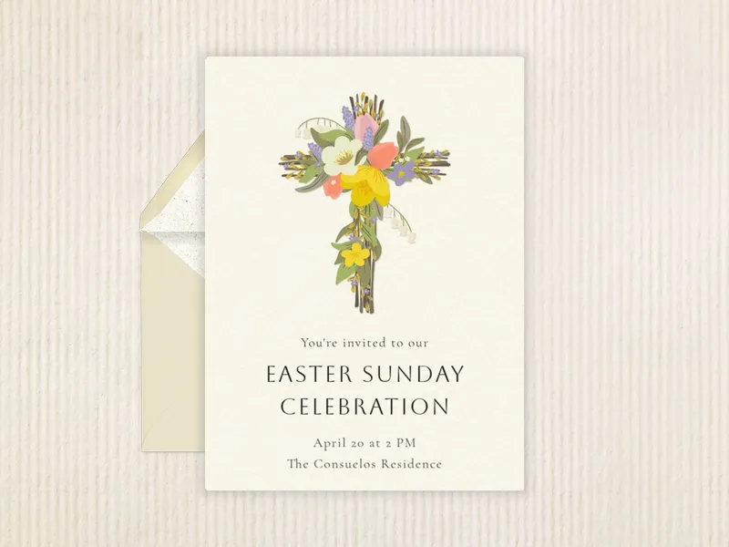 Floral Spring Cross - easter - Invitation