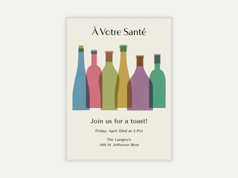 À Votre Santé Colorful Bottles Invitation free template design