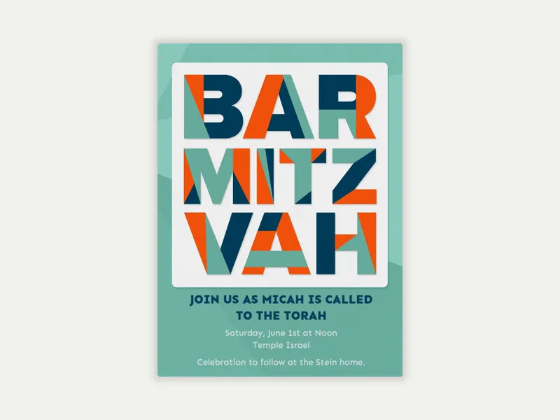 Bar Mitzvah Geoform Letters Invitation free template design