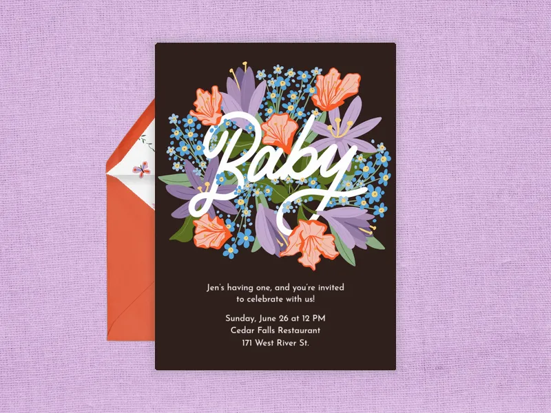 Baby in Bloom Invitation premium template design