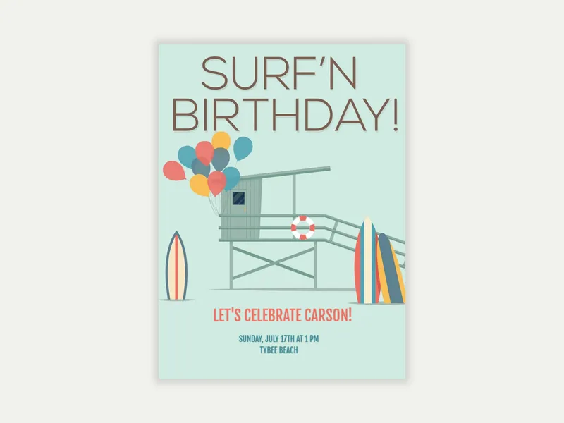 Beach Surf Birthday Invitation free template design