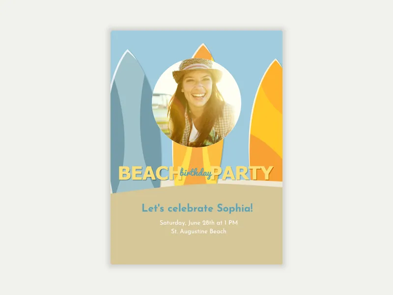 Beach Surf Birthday (Photo) Invitation free template design