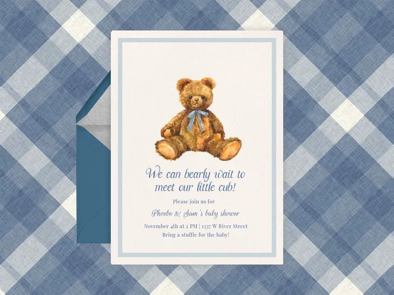 Blue Bow Can Bearly Wait - couples_baby_shower - Invitation